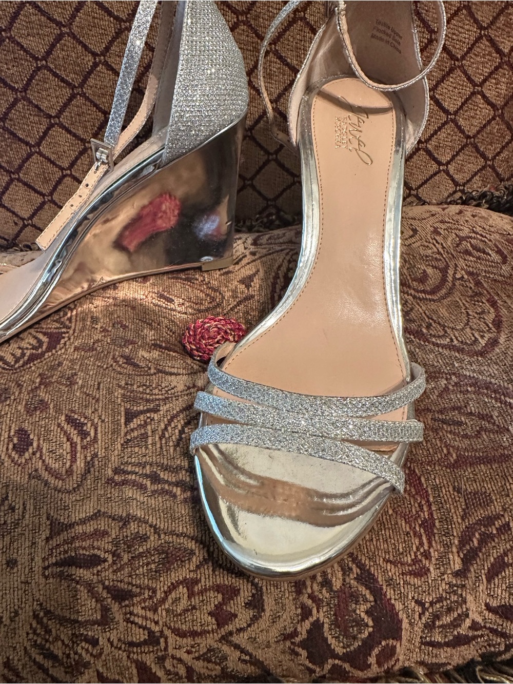 Jewel Badgley Mischka Silver Glitter Ankle-Strap Wedges - Picture 3 of 5